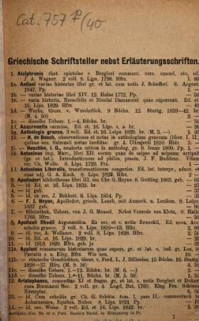 Verzeichniss des Antiquarischen Bücherlagers von Ferd. Raabe's Nachf. Eugen Heinrich, Antiquariat und Buchhandlung. 40. 1878