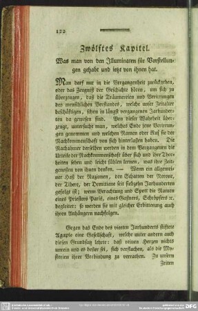 Zwölftes Kapitel. Was man von den Illuminaten für Vorstellungen gehabt und ietzt von ihnen hat