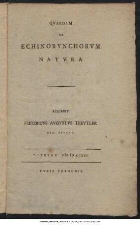 Qvaedam De Echinorynchorvm Natvra