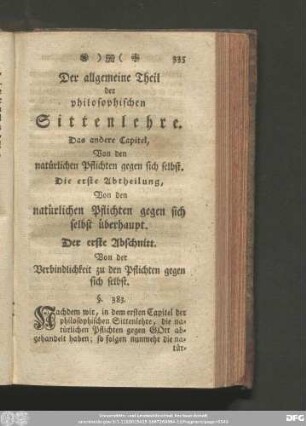 Das andere Capitel, Von den natürlichen Pflichten gegen sich selbst.