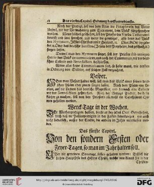 Das fünfte Capitel: Von den sondern Festen oder Feyer-Tagen, so man im Jahr halten soll