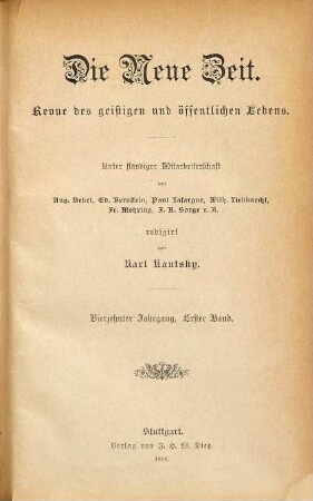 Die neue Zeit : Wochenschrift der Deutschen Sozialdemokratie. 14. 1896, Bd. 1