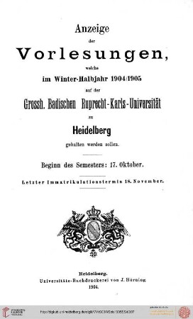 Wintersemester 1904/1905