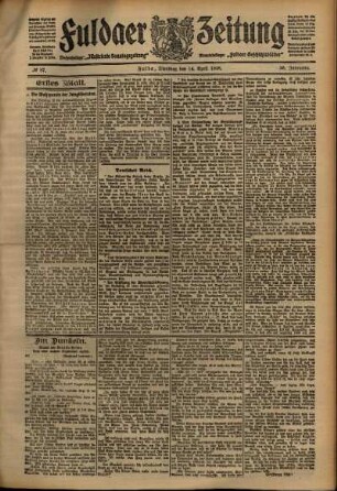 Erste Ausgabe vom Dienstag, den 14. April 1908.