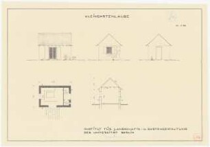 Kleingartenlaube: Grundriss, Ansichten, Querschnitt 1:50