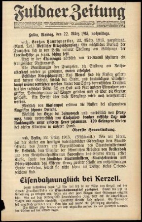 Erste Ausgabe vom Montag, den 22. März 1915.
