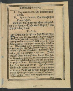 Tractatio. [I. Explicationem, Die Erklärung deß Textes.]