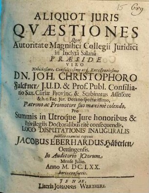 Aliquot Iuris Quaestiones