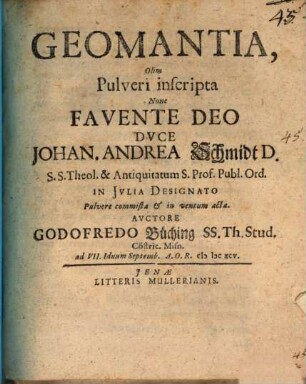 Geomantia, Olim Pulveri inscripta