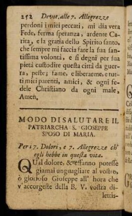 252-259, Modo Di Salutare Il Patriarcha S. Gioseppe ...; ...