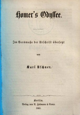 Homerś Gedichte : im Versmaße der Urschrift, 2.. Homerś Odyssee