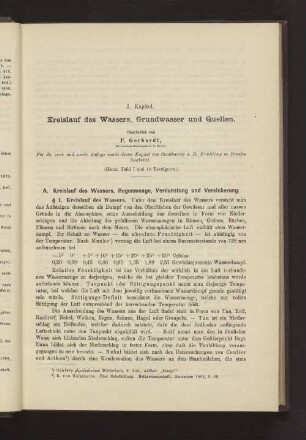 I. Kapitel. Kreislauf des Wassers, Grundwasser und Quellen