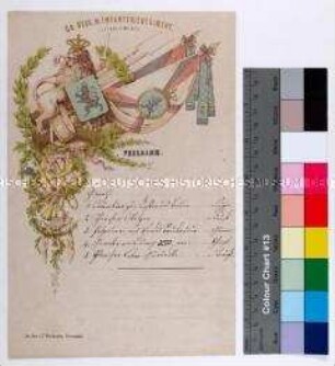 Programm zu einem Musikabend auf einem Schmuckblatt mit Standarten des Gr. Hessischen III. Infanterieregiments (Leibregiment)
