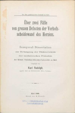 Über zwei Fälle von grossen Defecten der Vorhofsscheidewand des Herzens