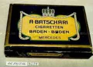 Pappschachtel für 100 Stück "A. BATSCHARI CIGARETTEN BADEN-BADEN MERCEDES"