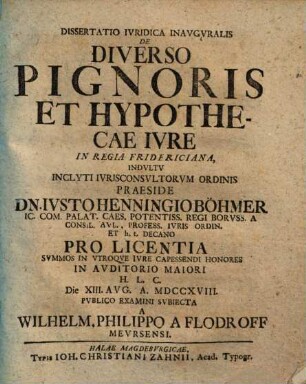 Diss. iur. inaug. de diverso pignoris et hypothecae iure