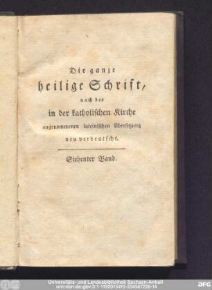 Siebenter Band = siebenter Band: Das alte Testament, oder die Bücher des alten Bundes Gottes mit den Menschen
