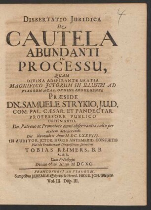 Dissertatio Iuridica De Cautela Abundanti In Processu