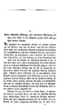 Ueber ästhetische Bildung, mit besonderer Beziehung auf das, was dafür in den Schulen gethan wird und gethan werden könnte