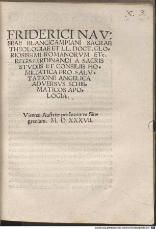 Homiliatica pro salutatione angelica adversus schismaticos apologia