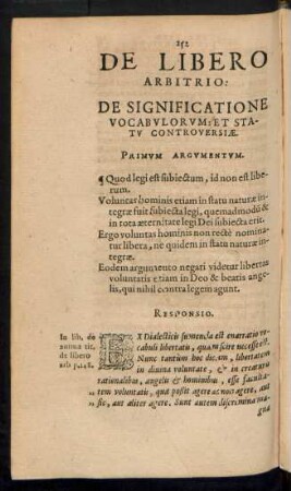De Libero Arbitrio: De Significatione Vocabulorum: Et Statu Controversiae.