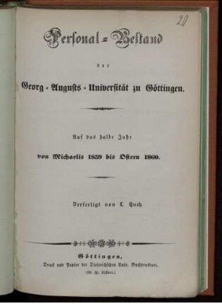 WS 1859/60: Personal-Bestand der Georg-Augusts-Universität zu Göttingen