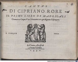 DI CIPRIANO RORE IL PRIMO LIBRO DE MADRIGALI Cromatici a Cinque Voci