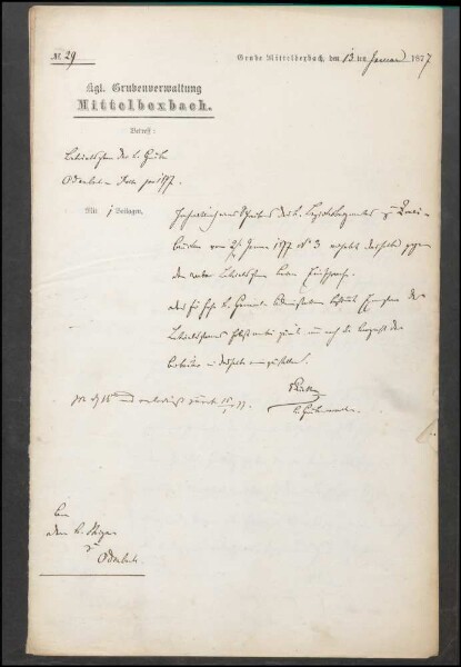 Betriebskosten, Visitation, Verringerung der Belegschaft der
                        Steinkohlengrube Odenbach-Roth