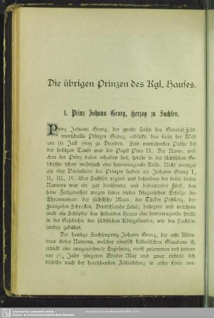 1. Prinz Johann Georg, Herzog zu Sachsen