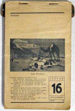 Fragment eines kommunistischen Wandkalenders mit zahlreichen Bildern und historischen Beiträgen für das Jahr 1926