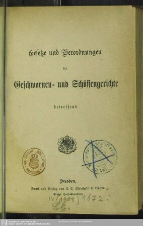 Gesetze und Verordnungen die Geschwornen- und Schöffengerichte betreffend