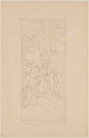 Entwürfe für die Fresken zum Thema "Amor und Psyche" für den Pavillon am Gut Rüdigsdorf bei Kohren-Sahlis im Auftrag von Wilhelm Crusius: Blatt 6 von 9: Psyche wird durch die Sklavinnen der Venus gezüchtigt (nicht ausgeführt)