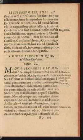 A Dicto Secundum Quid, ad dictum simpliciter. Caput XI.