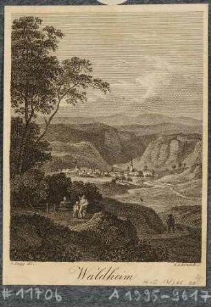Ansicht von Waldheim in Mittelsachsen, Blick ins Zschopautal, aus: Beckers Taschenbuch zum geselligen Vergnügen 1815