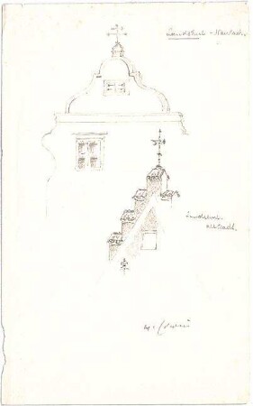 Hauberrisser, Georg von; u. a. Deutschland; Italien; Österreich; Skizzen - Häuserdächer in der Neu - u. Altstadt in Landshut (Teilansichten)