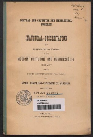 Beitrag zur Casuistik der Mediastinal-Tumoren