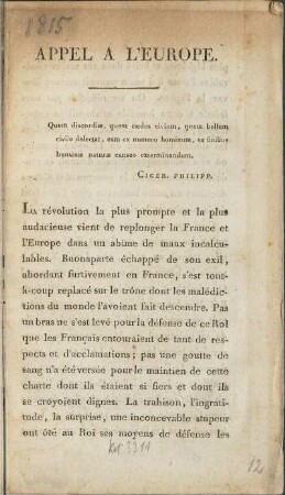 Appel à l'Europe