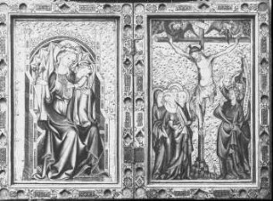 Berlin, Kölner Diptychon, Kreuzigung Christi und Maria mit dem Kind. Staatliche Museen zu Berlin - Preußischer Kulturbesitz, Gemäldegalerie, Nr.: 1627, kölnisch