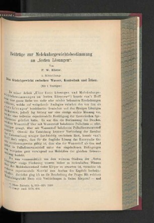 Beiträge zur Molekulargewichtsbestimmung an "festen Lösungen"