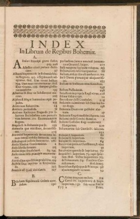 Index In Librum de Regibus Bohemiae