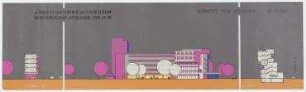 Wettbewerb Arbeitnehmerwohheim Wedding (nicht realisiert) – Nordansicht, Schnitt. Berlin-Wedding, Kösliner Straße 11-19