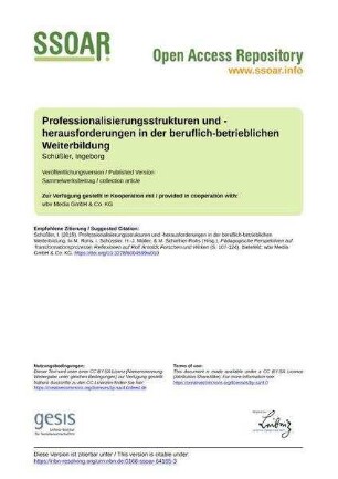Professionalisierungsstrukturen und -herausforderungen in der beruflich-betrieblichen Weiterbildung