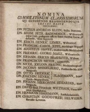 Nomina Commilitonum Clarissimorum ...