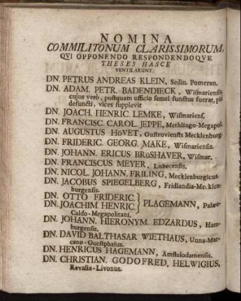 Nomina Commilitonum Clarissimorum ...