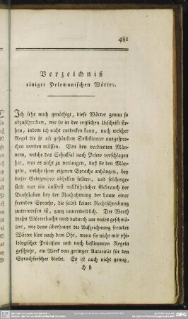 Verzeichniß einiger Pelewanischen Wörter