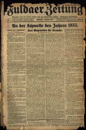 Erste Ausgabe vom Sonntag, den 01. Januar 1933.