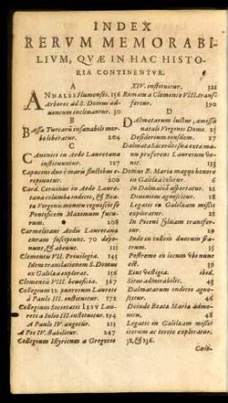 Index Rerum Memorabilium ...