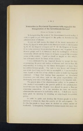 Instruction to Provincial Governors with regard to the Inauguration of the Government-General