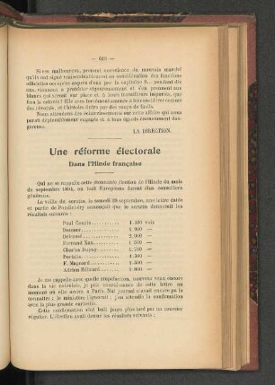 Une réforme électorale. Dans l'Hinde francaise.