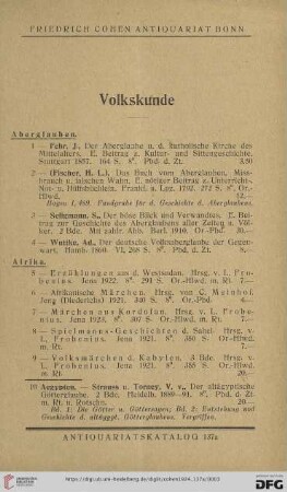 Volkskunde (Nr. 1 - 327)